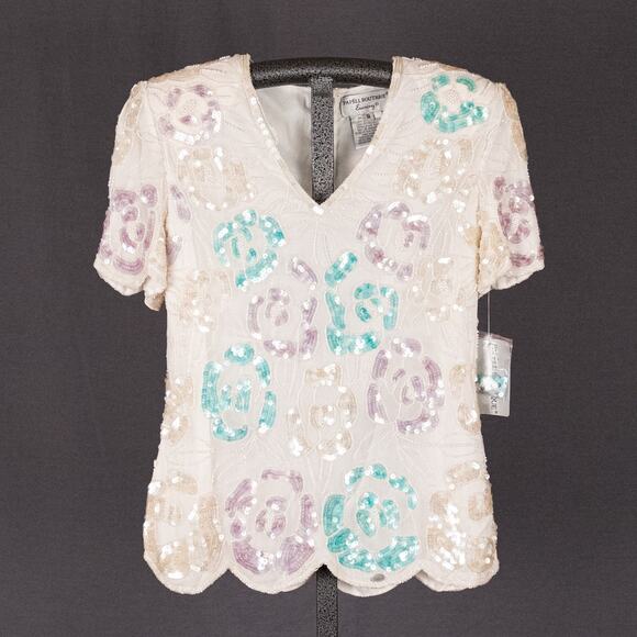 Adrianna Papell Tops - Vintage Papell Hand Made Women's Fairycore Top SMALL Silk Crepe Sequins Beaded